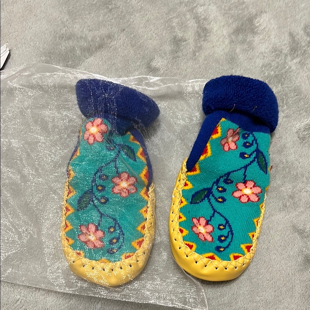 Kids Floral Blue and Yellow Moccasins